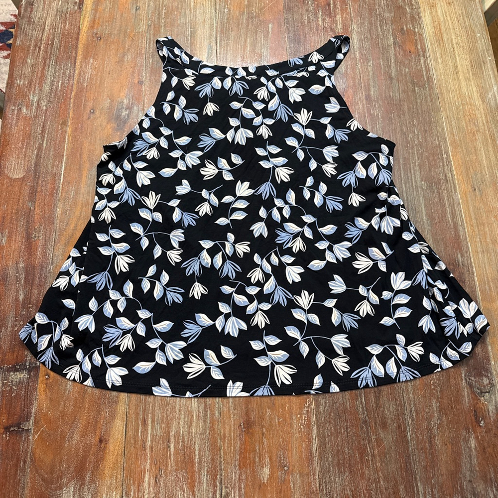 J Jill Black Blue Floral A Line Tank Reversible Top XLP NWT